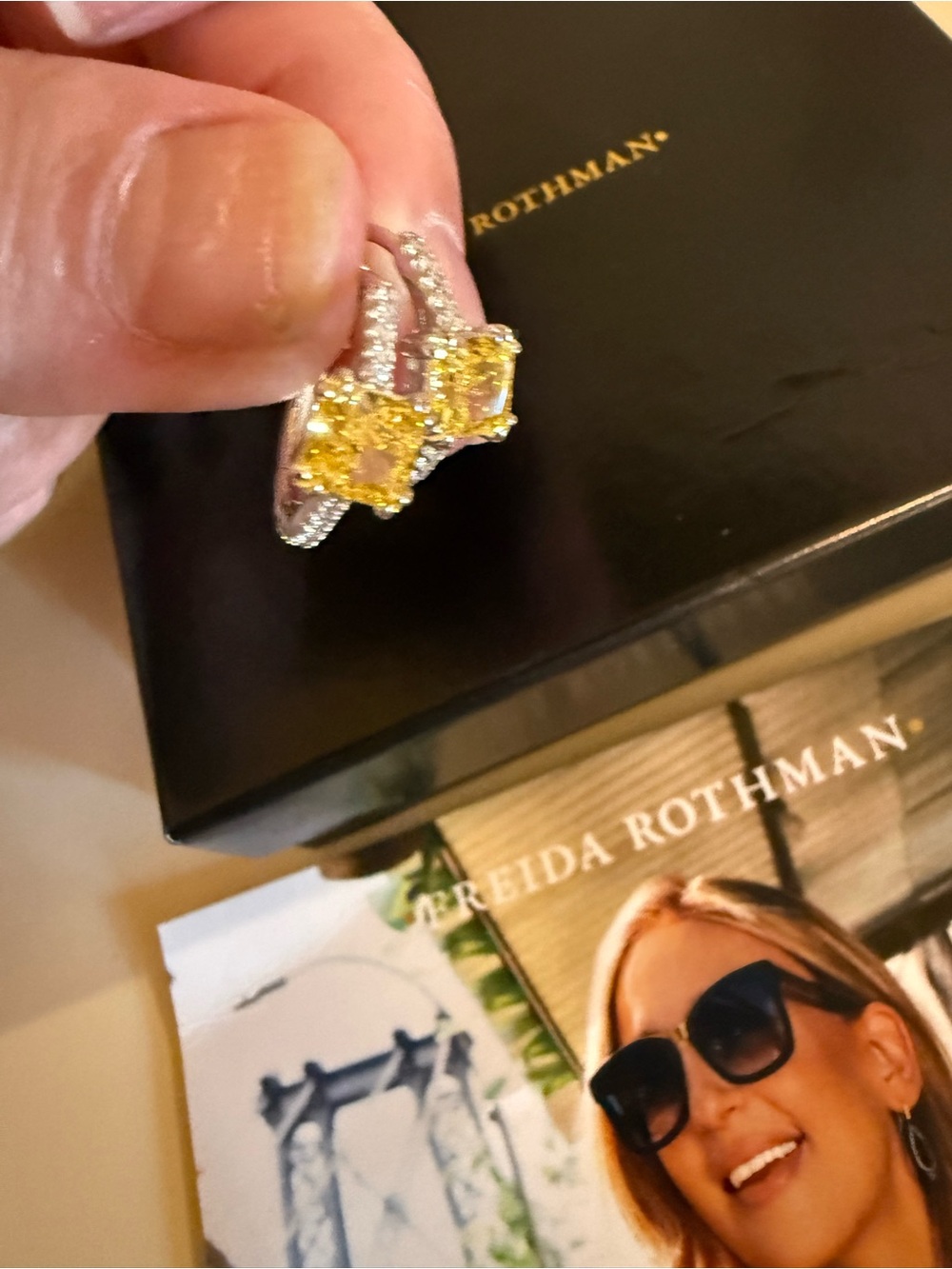 Freida Rothman 925 Sterling Silver Canary Yellow CZ Pavé Hoop Earrings - Picture 2 of 4